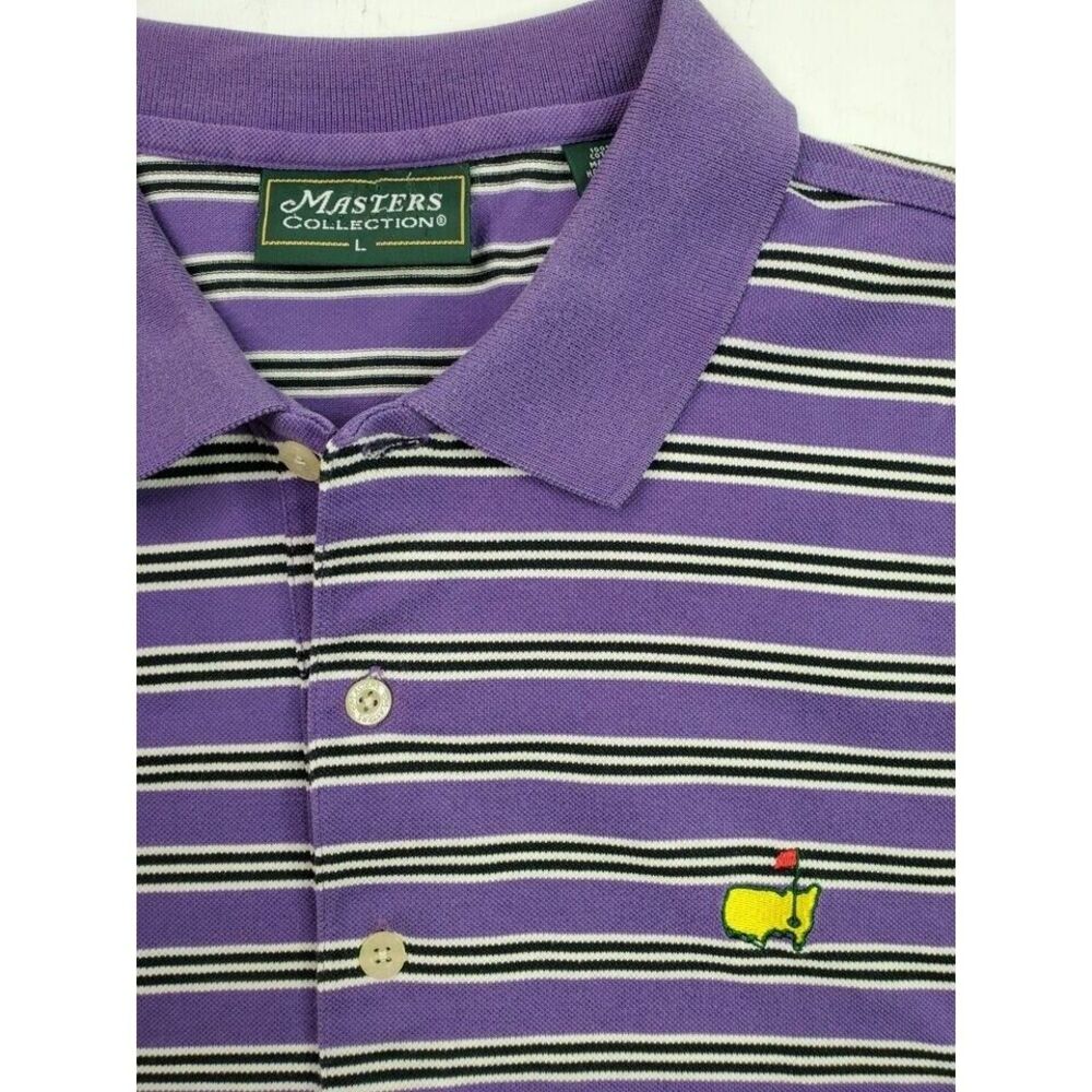 Masters Collection Mens L Large Striped Polo‎ Shirt Purple - Picture 2 of 5
